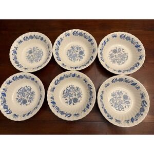Vintage Swinnertons Indian Tree Blue‎ Soup Bowls Scalloped Edge Ironstone 6 Set